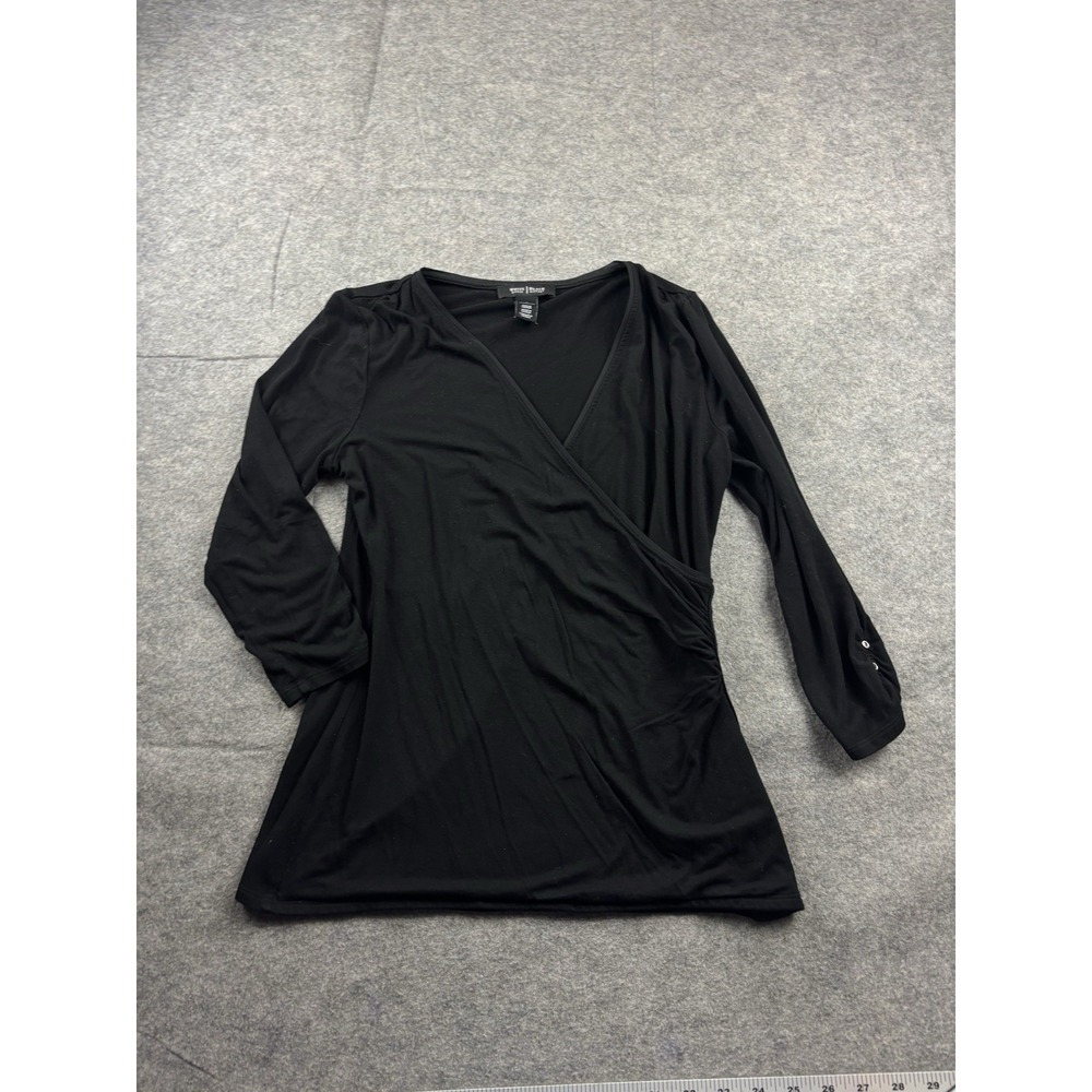 White House Black Market Black Women S Knit Faux Wrap Top Y2K 90s Sexy Going Out